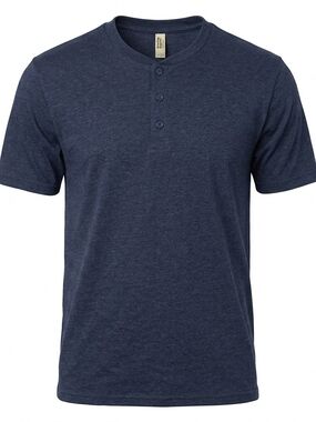 American‎ Apparel Men's Short Sleeve Henley Shirt Heather Navy Blue Size Large